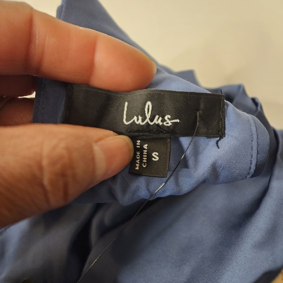 Lulus Dress Womens Small Slate Blue Distinctive Charm Satin Asymmetrical Maxi - Picture 9 of 11